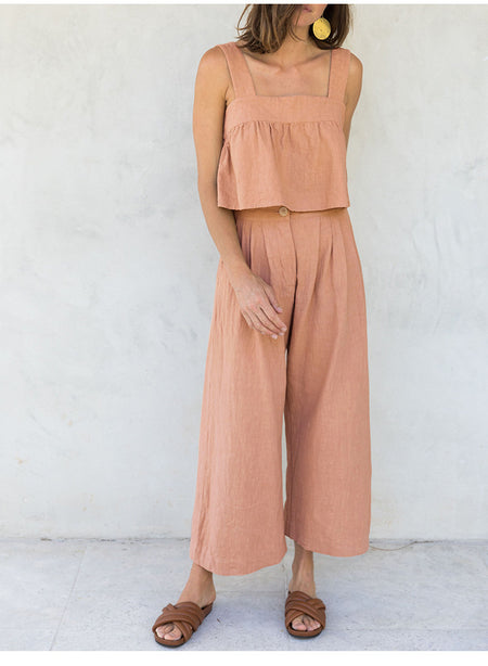 Women's Summer New Square Collar Strap Backless Special-interest Design Short Overall Dress Set - ANIBEY