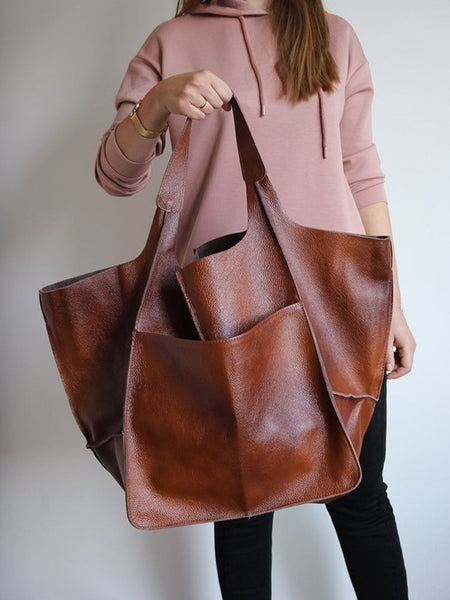 Soft Leather Large Capacity One-shoulder Tote Bag - ANIBEY