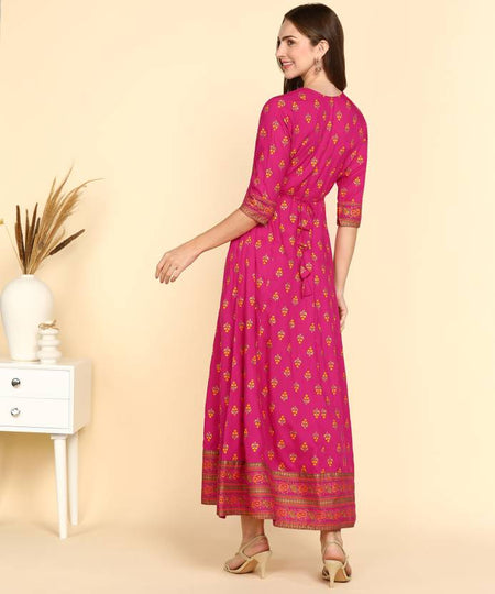 Rayon Printed Kurti for Women (Dark Ping, S) - ANIBEY