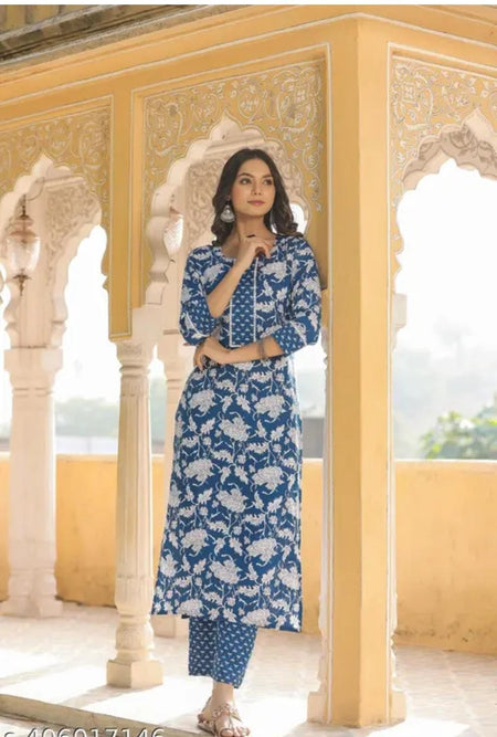 Women'S Floral Round No Dupatta Kurta Sets - ANIBEY