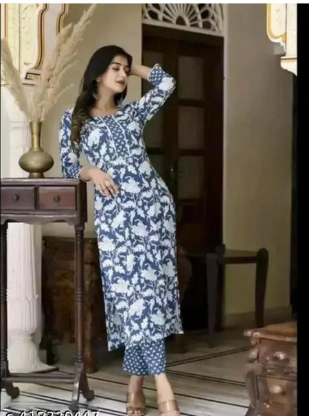 Women'S Floral Round No Dupatta Kurta Sets - ANIBEY