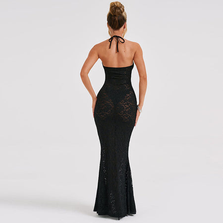 Women's V-neck Chest-wrapped Halter Stitching Lace Dress - ANIBEY