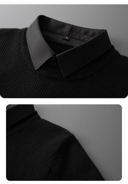 Fake Two-Piece Shirt Collar Knitted Sweater For Men - ANIBEY