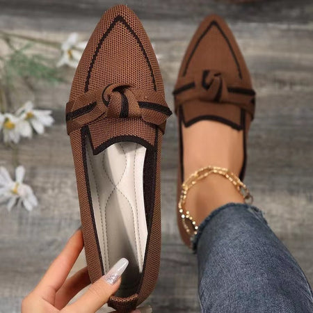 Fashion Pointed Toe Bow Flat Shoes For Women Lying Woven Slip-on Breathable Shoes Summer - ANIBEY