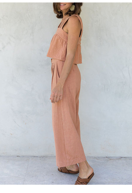 Women's Summer New Square Collar Strap Backless Special-interest Design Short Overall Dress Set - ANIBEY