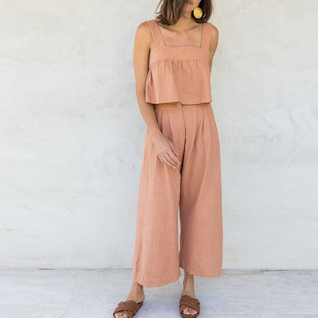 Women's Summer New Square Collar Strap Backless Special-interest Design Short Overall Dress Set - ANIBEY
