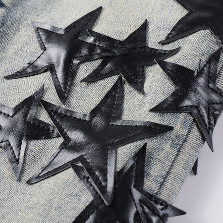 High Street Blue Five-pointed Star Stretch Slim Jeans - ANIBEY