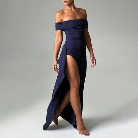 Women's Fashion Temperament Solid Color Slim Sleeveless Split Dresses - ANIBEY