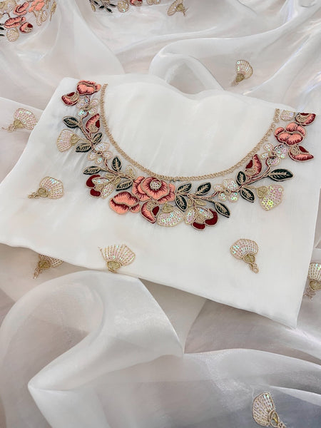 Women's Heavy Silk Embroidery Work Saree With Unstitched Blouse Piece - ANIBEY