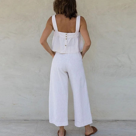 Women's Summer New Square Collar Strap Backless Special-interest Design Short Overall Dress Set - ANIBEY