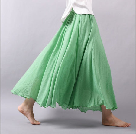 Mori Girl Art Plus Size Cotton And Linen Skirt Elastic Waist Linen A-line Skirt - ANIBEY