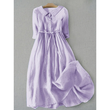 Women's French Retro Cotton And Linen Pleated Lace-up Skirt Dress - ANIBEY