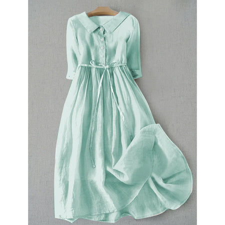 Women's French Retro Cotton And Linen Pleated Lace-up Skirt Dress - ANIBEY