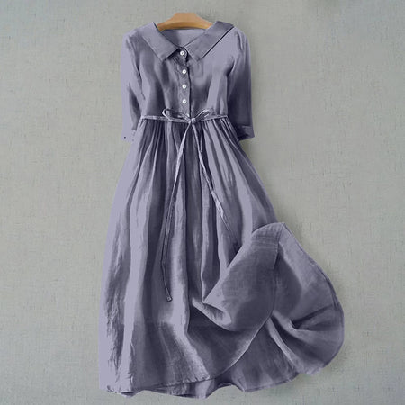 Women's French Retro Cotton And Linen Pleated Lace-up Skirt Dress - ANIBEY