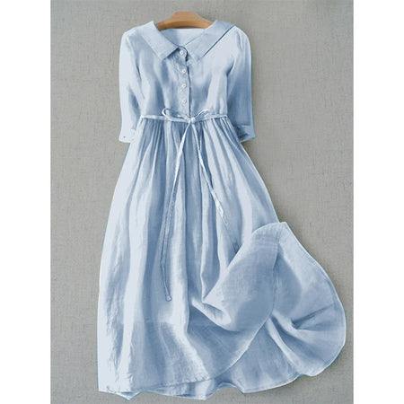 Women's French Retro Cotton And Linen Pleated Lace-up Skirt Dress - ANIBEY