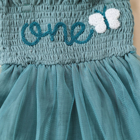 Towel Embroidery Mesh Slip Dress Bowknot Headband Two-piece Set - ANIBEY