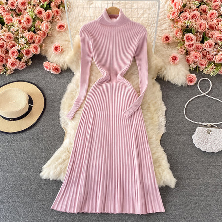 Women's Fashion All-match Solid Color Slim Fit Thin Over The Knee Woolen Skirt - ANIBEY