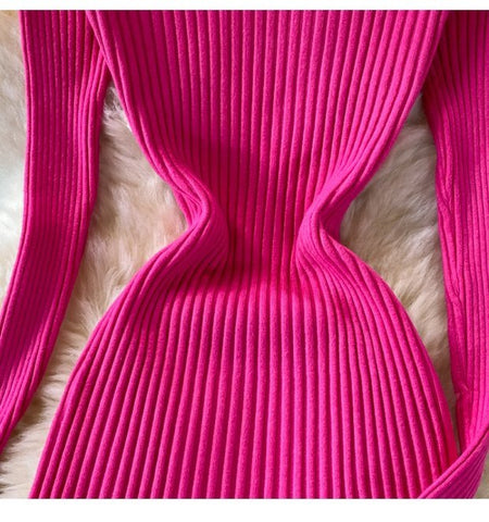 Women's Fashion All-match Solid Color Slim Fit Thin Over The Knee Woolen Skirt - ANIBEY