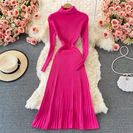 Women's Fashion All-match Solid Color Slim Fit Thin Over The Knee Woolen Skirt - ANIBEY