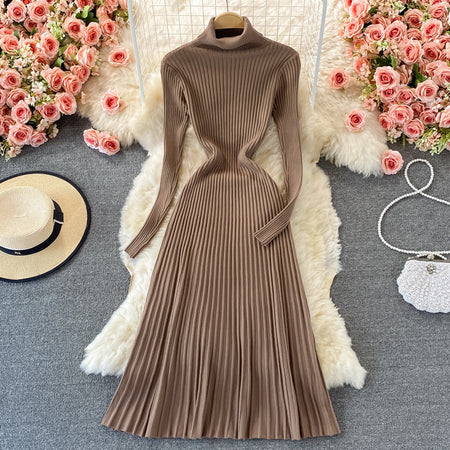 Women's Fashion All-match Solid Color Slim Fit Thin Over The Knee Woolen Skirt - ANIBEY