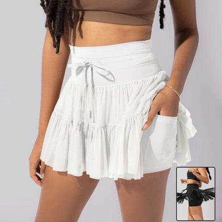 High Waist Dress Lace-up Sports Skirt With Anti-exposure Safety Pants Summer Fashion Pleated Skirt Womens Clothing - ANIBEY