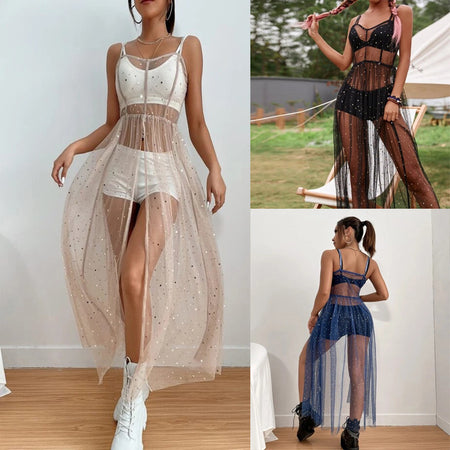 Sling Mesh Bikini Cover Up Dress Stars See Through Mesh Slim - ANIBEY