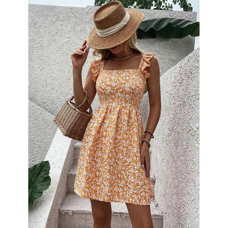 Summer Square-neck Ruffled Sleeveless Dress With Bow-tie Backless Design Fashion Casual Holiday Beach Dresses For Womens Clothing - ANIBEY