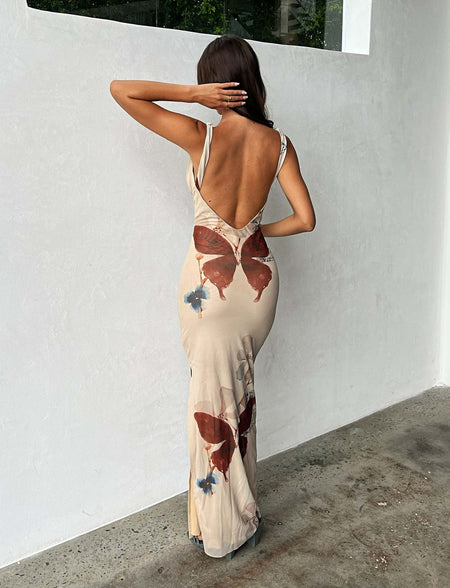 Women's V-neck Backless Fashion Butterfly Print Dress - ANIBEY