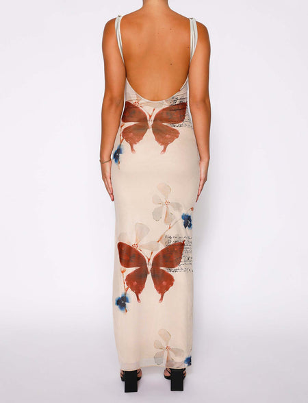 Women's V-neck Backless Fashion Butterfly Print Dress - ANIBEY
