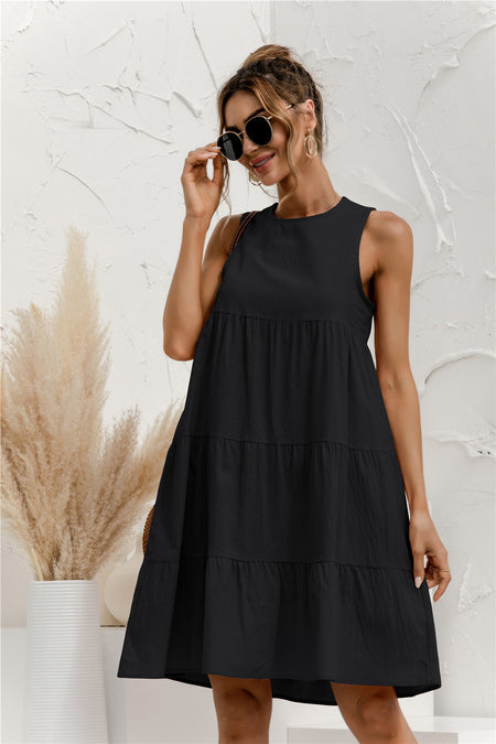Women's Round Neck Sleeveless Stitching Loose Big Swing Vest Dress - ANIBEY