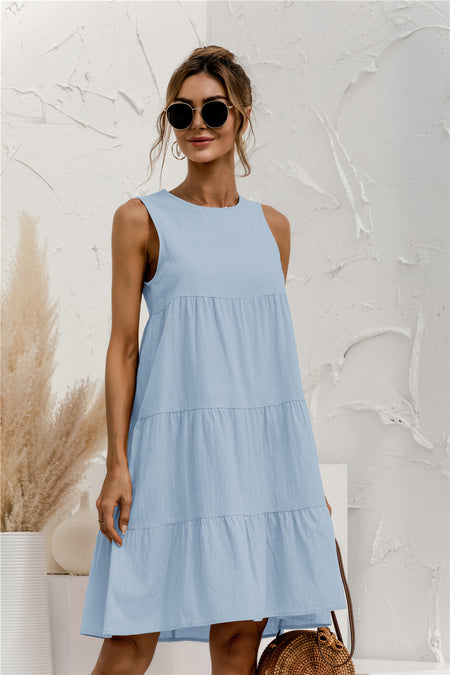 Women's Round Neck Sleeveless Stitching Loose Big Swing Vest Dress - ANIBEY