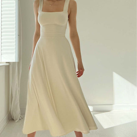 Thick Shoulder Strap Slim Fit Waist Mid-length Dress - ANIBEY