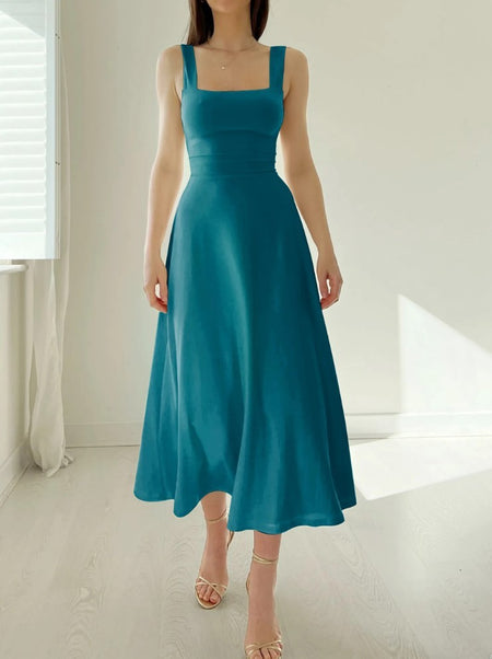 Thick Shoulder Strap Slim Fit Waist Mid-length Dress - ANIBEY