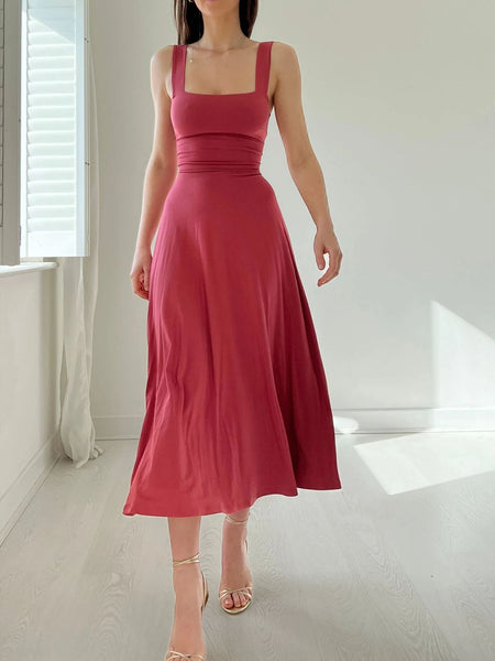 Thick Shoulder Strap Slim Fit Waist Mid-length Dress - ANIBEY