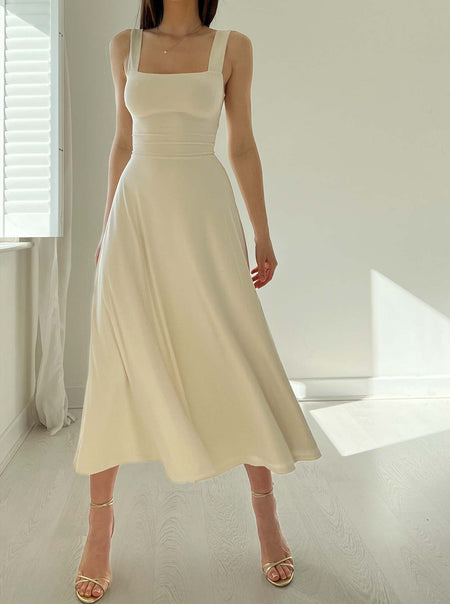 Thick Shoulder Strap Slim Fit Waist Mid-length Dress - ANIBEY