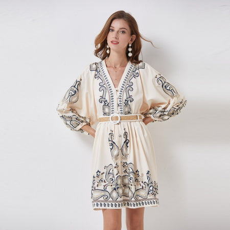 Women's Single-breasted Lantern Sleeve Design Niche Dress - ANIBEY