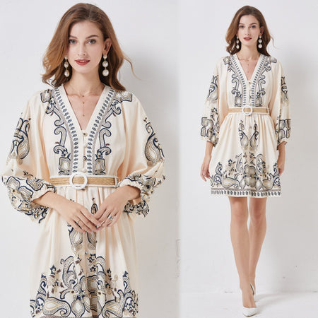Women's Single-breasted Lantern Sleeve Design Niche Dress - ANIBEY