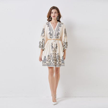 Women's Single-breasted Lantern Sleeve Design Niche Dress - ANIBEY