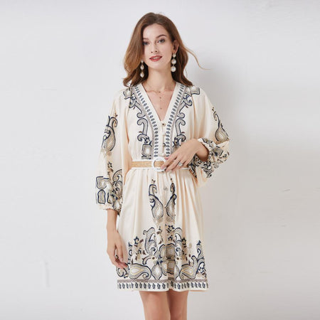 Women's Single-breasted Lantern Sleeve Design Niche Dress - ANIBEY
