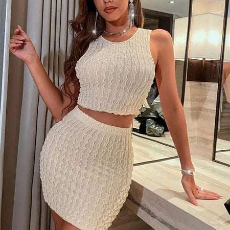 European And American New Round Neck Slim Vest Tight Skirt - ANIBEY