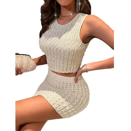 European And American New Round Neck Slim Vest Tight Skirt - ANIBEY