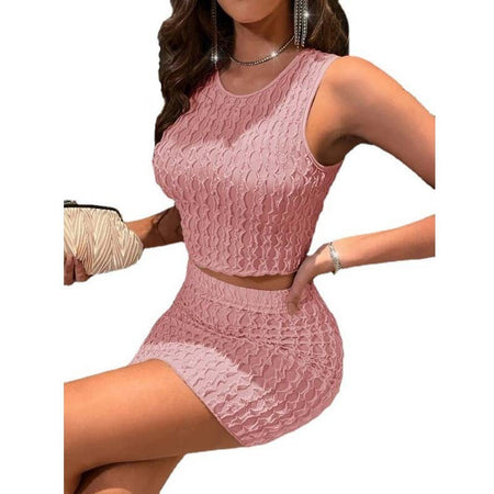 European And American New Round Neck Slim Vest Tight Skirt - ANIBEY