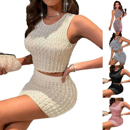 European And American New Round Neck Slim Vest Tight Skirt - ANIBEY
