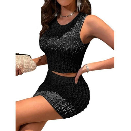 European And American New Round Neck Slim Vest Tight Skirt - ANIBEY