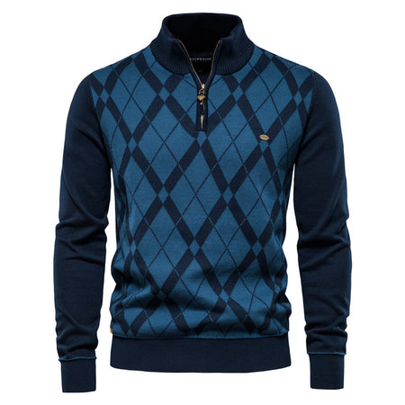 Jacquard Half-zip Stand-up Collar Sweater for Men - ANIBEY