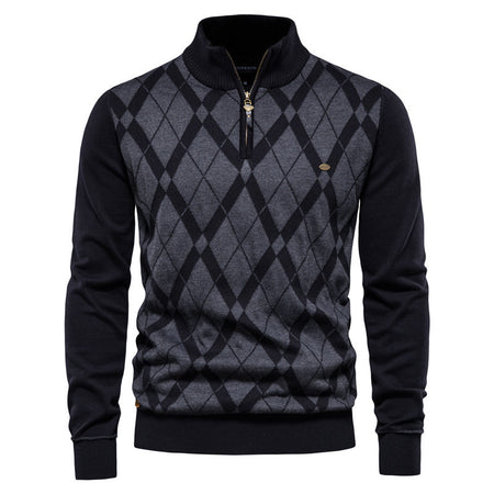 Jacquard Half-zip Stand-up Collar Sweater for Men - ANIBEY