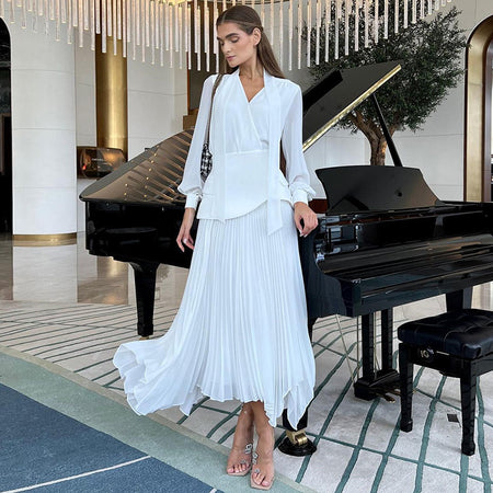 Lady Temperament Lace-up Waist-tight Irregular Pleated Belt Waist Seal Dress - ANIBEY