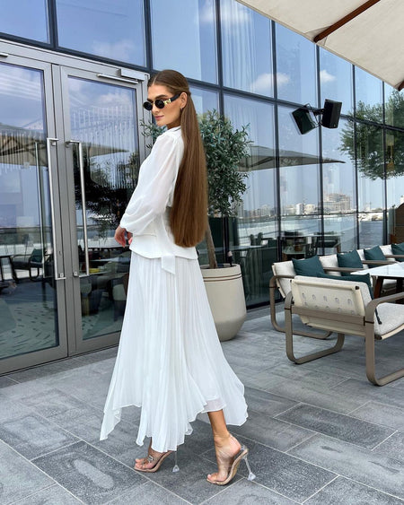 Lady Temperament Lace-up Waist-tight Irregular Pleated Belt Waist Seal Dress - ANIBEY