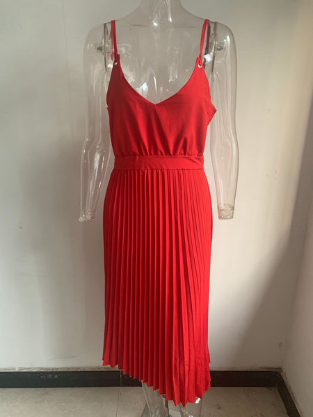Solid Color Pleated Maxi Skirt With Sexy Suspenders - ANIBEY
