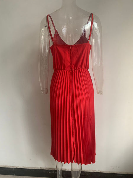Solid Color Pleated Maxi Skirt With Sexy Suspenders - ANIBEY